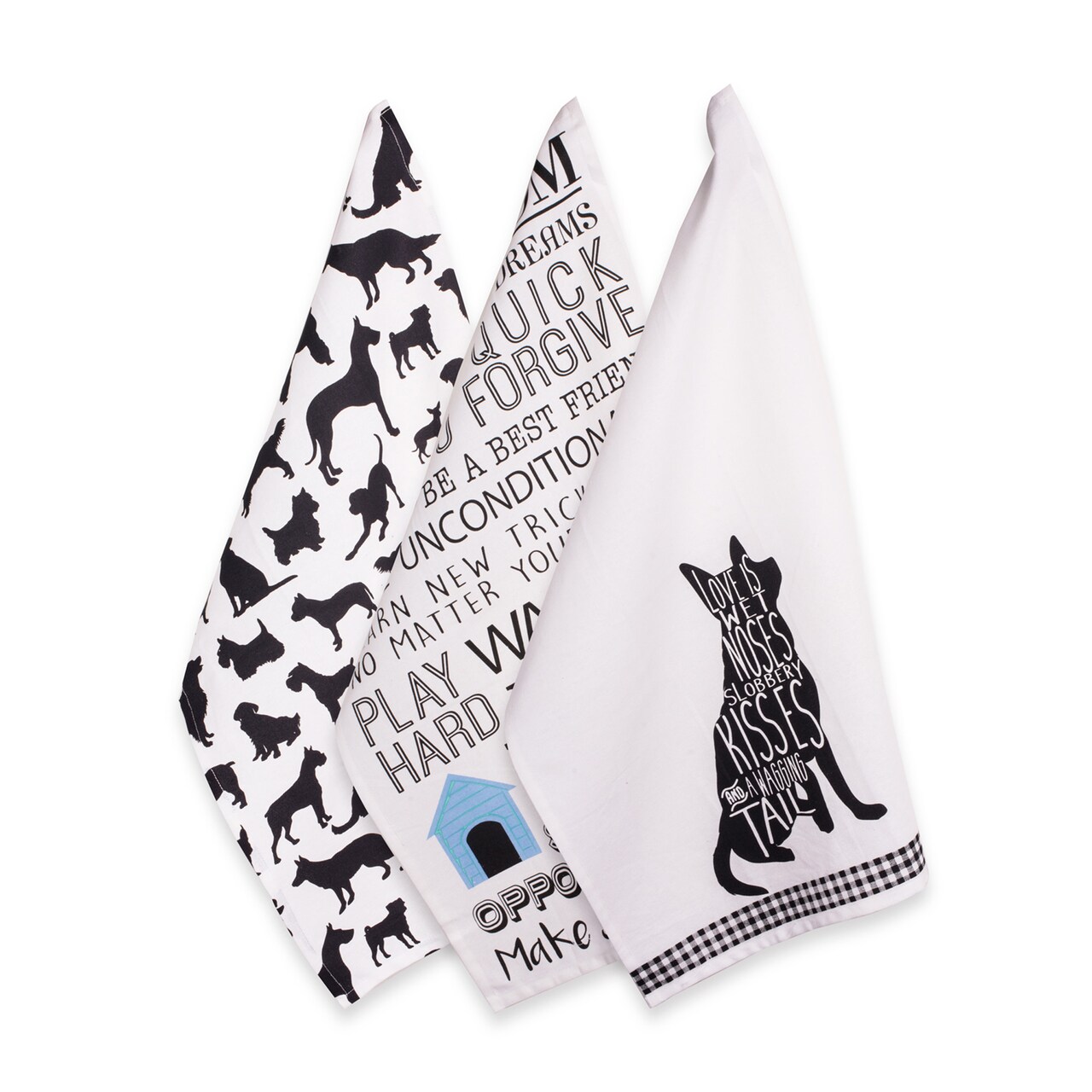 Contemporary Home Living Dog Print Absorbent Kitchen Dishtowels - 28" - Set of 3